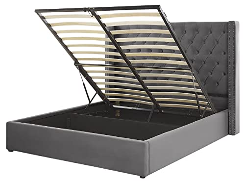 Bequemes Bett Bettkasten Samtstoff hohes Kopfteil in Grau 160 x 200 cm Lubbon Bequemes Bett Bettkasten Samtstoff hohes Kopfteil in Grau 160 x 200 cm Lubbon von Beliani