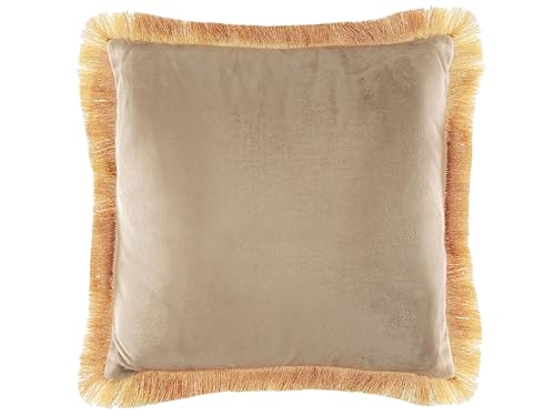 Dekokissen 2er Set Samtstoff Beige mit Fransen 45 x 45 cm Glamour Retro Pothos Dekokissen 2er Set Samtstoff Beige mit Fransen 45 x 45 cm Glamour Retro Pothos von Beliani