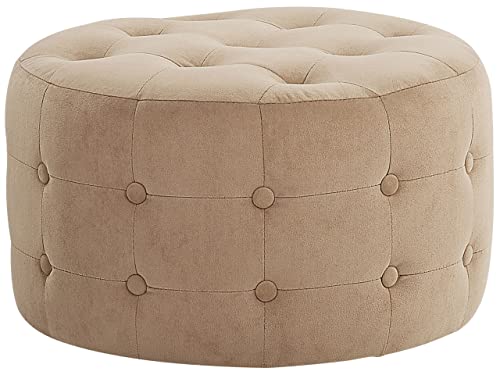 Beliani Moderner Pouf Samtstoff dekorative Versteppung rund sandbeige Tampa Beliani Moderner Pouf Samtstoff dekorative Versteppung rund sandbeige Tampa von Beliani