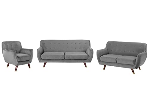 Beliani Modernes Sofa Set mit Sessel aus Samtstoff in Grau Bodo Beliani Modernes Sofa Set mit Sessel aus Samtstoff in Grau Bodo von Beliani
