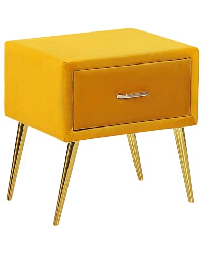 Nachttisch Samtstoff gelb mit Schublade Metallgestell Gold Modern Glam Flayat Nachttisch Samtstoff gelb mit Schublade Metallgestell Gold Modern Glam Flayat von Beliani