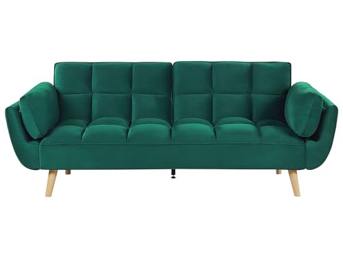 Schlafsofa 3-Sitzer Samtstoff grün elegant mit Kissen Asby von Beliani