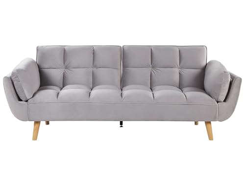 Schlafsofa 3-Sitzer Samtstoff hellgrau elegant mit Kissen Asby Schlafsofa 3-Sitzer Samtstoff hellgrau elegant mit Kissen Asby von Beliani