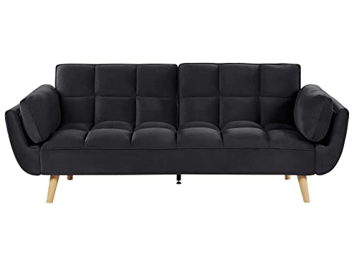 Schlafsofa 3-Sitzer Samtstoff schwarz elegant mit Kissen Asby Schlafsofa 3-Sitzer Samtstoff schwarz elegant mit Kissen Asby von Beliani