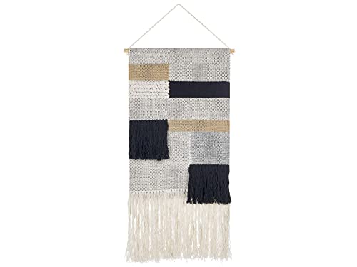 Beliani Wanddeko Baumwolle beige/schwarz handgemacht Boho Wandbehang mit Fransen Hangu Beliani Wanddeko Baumwolle beige/schwarz handgemacht Boho Wandbehang mit Fransen Hangu von Beliani