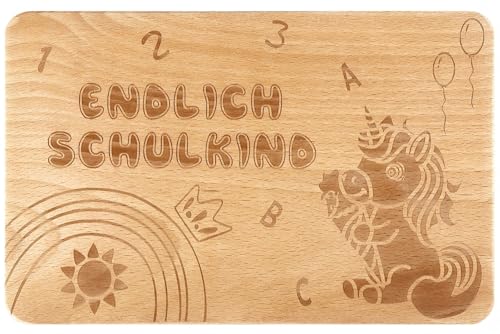 Belillpipi Frühstücksbrett Schulkind Einhorn – 2025 Einschulung Geschenk für Mädchen & Jungen – 22x14cm, personalisiertes Andenken zum Schulanfang von Belillpipi