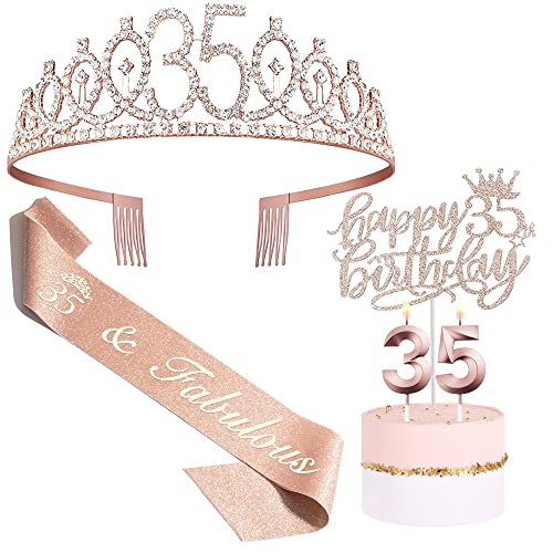 Bella Meri Geschenke zum 35. Geburtstag für Frauen, 35. Geburtstag Tiara Krone Schärpe Kuchen Topper Geburtstag Kerzen 35 Geburtstag Dekorationen Frauen Bella Meri Geschenke zum 35. Geburtstag für Frauen, 35. Geburtstag Tiara Krone Schärpe Kuchen Topper Geburtstag Kerzen 35 Geburtstag Dekorationen Frauen von Bella Meri
