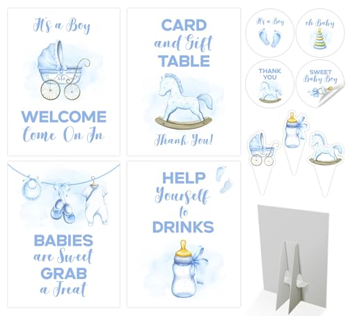 80 Stück Babyparty-Dekorationen mit Aufschrift "It's a Boy" – 4 Tischaufsätze, Willkommensschild, 36 Cupcake-Topper, 40 Dankesaufkleber 80 Stück Babyparty-Dekorationen mit Aufschrift "It's a Boy" – 4 Tischaufsätze, Willkommensschild, 36 Cupcake-Topper, 40 Dankesaufkleber von Bella and Bentley Novelty