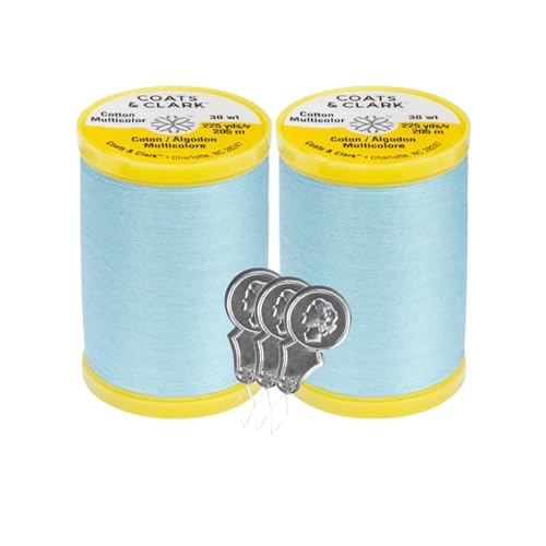 Coats & Clark Baumwoll-Allzweck-Nähgarn, 100 % merzerisierte Baumwolle, 225 Meter pro Spule, S970, 2er-Pack Bündel mit 3 Bella's Crafts Nadeleinfädlern, ICY Blue Coats & Clark Baumwoll-Allzweck-Nähgarn, 100 % merzerisierte Baumwolle, 225 Meter pro Spule, S970, 2er-Pack Bündel mit 3 Bella's Crafts Nadeleinfädlern, ICY Blue von Bella's Crafts