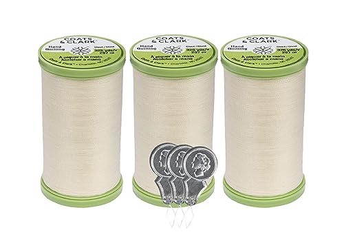 Coats & Clark Handstepp-Nähgarn, Baumwolle überzogen, Polyester, 300 m, S960, 3er-Pack Bündel mit 3 Bella's Crafts Nadeleinfädlern, cremefarben Coats & Clark Handstepp-Nähgarn, Baumwolle überzogen, Polyester, 300 m, S960, 3er-Pack Bündel mit 3 Bella's Crafts Nadeleinfädlern, cremefarben von Bella's Crafts
