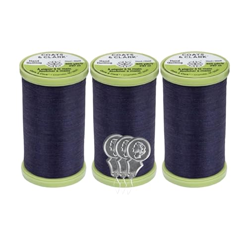 Coats & Clark Handstepp-Nähgarn, Baumwolle überzogen, Polyester, 300 m, S960, 3er-Pack mit 3 Bella's Crafts Nadeleinfädlern, Marineblau Coats & Clark Handstepp-Nähgarn, Baumwolle überzogen, Polyester, 300 m, S960, 3er-Pack mit 3 Bella's Crafts Nadeleinfädlern, Marineblau von Bella's Crafts
