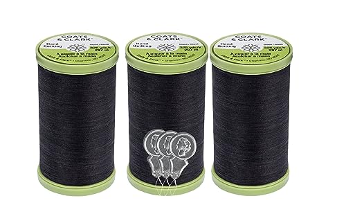 Coats & Clark Handstepp-Nähgarn, Baumwolle überzogen, Polyester, 300 m, S960, 3er-Pack mit 3 Bella's Crafts Nadeleinfädlern, Schwarz von Bella's Crafts