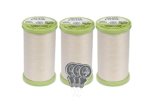 Coats & Clark S960 Handsteppgarn, Polyester, mit Baumwolle überzogen, 300 m, 3 Stück mit 3 Bella's Crafts Nadeleinfädler (Natur) von Bella's Crafts