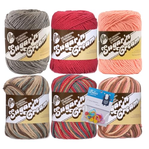 Lily Sugar'n Cream, 100 % Baumwollgarn, 6er-Pack mit Bella's Crafts Maschenmarkierern (Desert Ombre-Mix) von Bella's Crafts