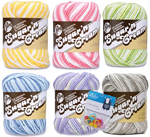 Lily Sugar'n Cream 100% Baumwollgarn, 6er-Pack mit Bella's Crafts Maschenmarkierern (Pastell-Ombre) von Bella's Crafts