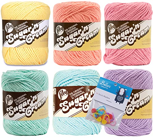 Lily Sugar'n Cream, 100 % Baumwollgarn, 6er-Pack, Bündel mit Bella's Crafts Maschenmarkierern (Pastellfarben) von Bella's Crafts