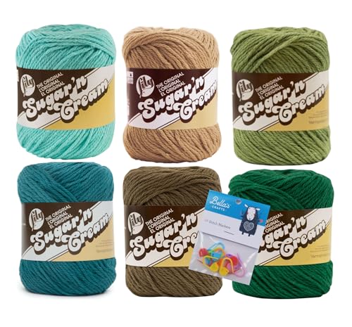 Bella's Crafts Lily Sugar'n Cream 100 % Baumwollgarn, Set mit Maschenmarkierern, 6er-Pack, Blau-Grün-Mischung von Bella's Crafts