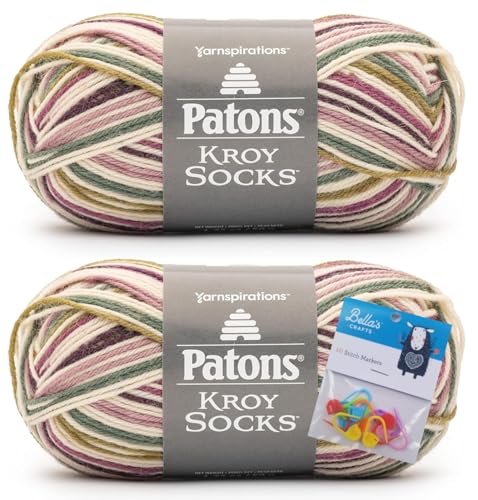 Patons Kroy Socken-Garn, 2er-Pack, mit Bella's Crafts Maschenmarkierern (Midnight Orchidee) von Bella's Crafts
