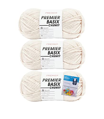 Premier Yarns Basix Chunky Garn – 100 g – #5 sperriges Gewicht – Bündel mit Bella's Crafts Maschenmarkierern (Leinen) von Bella's Crafts