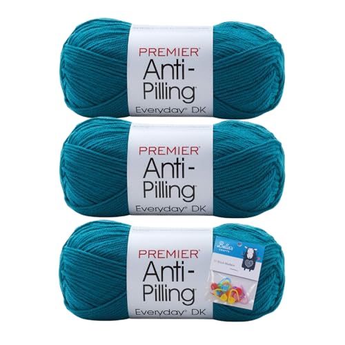 Premier Yarns Everyday DK Anti-Pilling-Garn, 100 g pro Knäuel, 3 Stück, leicht, 3er-Pack, Bündel mit Bella's Crafts Maschenmarkierern, Hellblau von Bella's Crafts