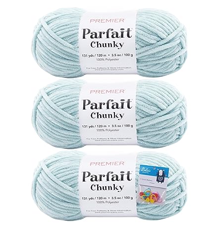 Premier Yarns Parfait Chunky-Chenille-Garn, 100 g, 6 Stück, super sperrig, 3er-Pack, Bündel mit Bella's Crafts Maschenmarkierern (Regen) von Bella's Crafts