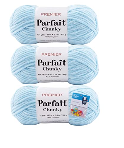 Premier Yarns Parfait Chunky-Chenille-Garn, 100 g, 6 super sperriges Gewicht, 3er-Pack, Bündel mit Bella's Crafts Maschenmarkierern, Hellblau Premier Yarns Parfait Chunky-Chenille-Garn, 100 g, 6 super sperriges Gewicht, 3er-Pack, Bündel mit Bella's Crafts Maschenmarkierern, Hellblau von Bella's Crafts