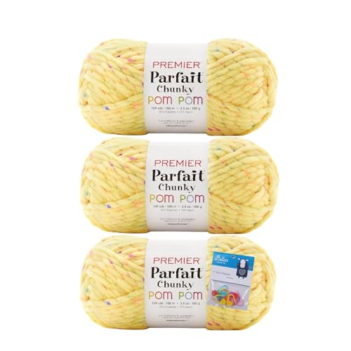 Premier Yarns Parfait grobes Pompom-Garn, 100 g, #6 super sperrig, 3er-Pack Bündel mit Bella's Crafts Maschenmarkierern (glühend) von Bella's Crafts