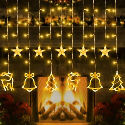 BellaAchtung Lichterketten Vorhang 2.3M 138 LED Lichtervorhang Innen Außen Lichterkette mit Timer Stecker Weihnachtsbeleuchtung Glocken Hirsche Fenster Dekoration Vorhanglichter BellaAchtung Lichterketten Vorhang 2.3M 138 LED Lichtervorhang Innen Außen Lichterkette mit Timer Stecker Weihnachtsbeleuchtung Glocken Hirsche Fenster Dekoration Vorhanglichter von BellaAchtung