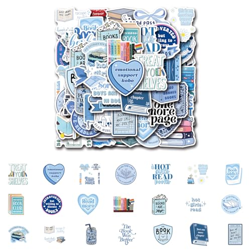 50 PCS Buchsticker, Blaue Buchsticker für Kindle, Lesesticker, Wasserdichte Vinyl Aufkleber für Wasserflaschen, Laptop und Handyhüllen 50 PCS Buchsticker, Blaue Buchsticker für Kindle, Lesesticker, Wasserdichte Vinyl Aufkleber für Wasserflaschen, Laptop und Handyhüllen von BellaBlend