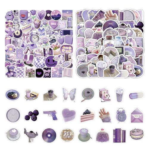Ästhetische Lila Sticker für Wasserflaschen, 116 Stück Niedliche Ästhetische Sticker für Kinder Mädchen Teens, Wasserdichte Vinyl Aufkleber für Laptop Tagebuch Scrapbooking Party Deko (Lila) von BellaBlend