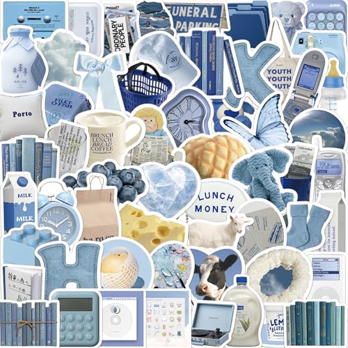 BellaBlend 100 Stück Ästhetische Sticker Pack, Y2K Ästhetische-Sticker für Wasserflaschen, Trendige Blaue Sticker für Erwachsene Teens Mädchen BellaBlend 100 Stück Ästhetische Sticker Pack, Y2K Ästhetische-Sticker für Wasserflaschen, Trendige Blaue Sticker für Erwachsene Teens Mädchen von BellaBlend