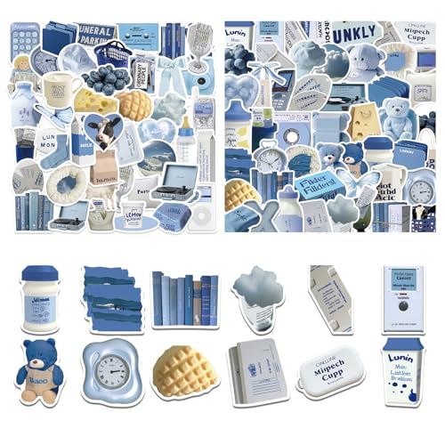 BellaBlend 100 Stück Ästhetische Sticker Pack, Y2K Ästhetische-Sticker für Wasserflaschen, Trendige Blaue Sticker für Erwachsene Teens Mädchen von BellaBlend
