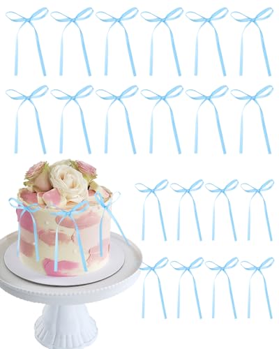 20 Stück Tortendeko Schleifen, Kuchendekoration für Hochzeit, Geburtstag, Brautparty, Valentinstag, Babyshower – Stilvolle Deko für Torten & Geschenke (Blau) von BellaGesundheit