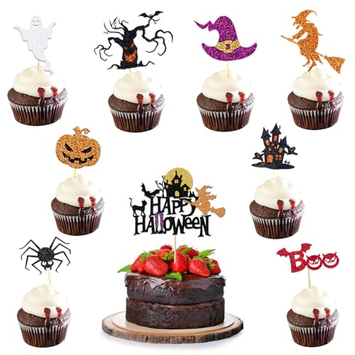 17 Stück Halloween Cupcake Topper, Glitzer Halloween Tortendeko Katze, Fledermaus Muffin Deko, Kuchendeko Fruit Picks, Picks und Geist Dekor für Party Cupcake Dekorationen 17 Stück Halloween Cupcake Topper, Glitzer Halloween Tortendeko Katze, Fledermaus Muffin Deko, Kuchendeko Fruit Picks, Picks und Geist Dekor für Party Cupcake Dekorationen von Bellabon