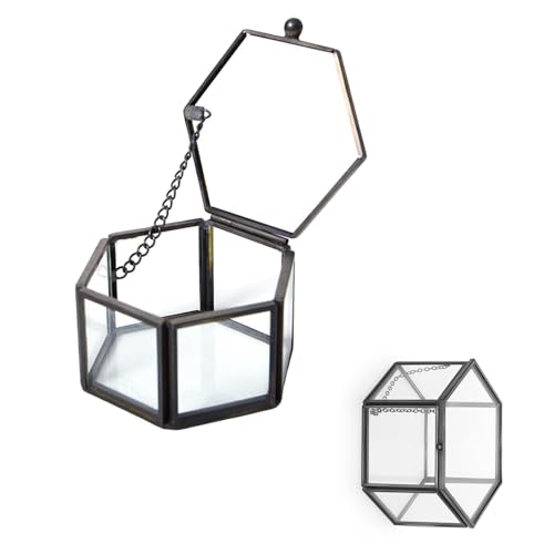 Bellabon Vintage Schmuckschatulle aus Glas, Geometrische Ringschatulle,Sechseckig, 3.15 * 2.75 * 1.77inch, Schwarz, Geometrisches Schmuckschatulle aus Glas Box für Ringe Ohrringe Aufbewahrung Blume Bellabon Vintage Schmuckschatulle aus Glas, Geometrische Ringschatulle,Sechseckig, 3.15 * 2.75 * 1.77inch, Schwarz, Geometrisches Schmuckschatulle aus Glas Box für Ringe Ohrringe Aufbewahrung Blume von Bellabon