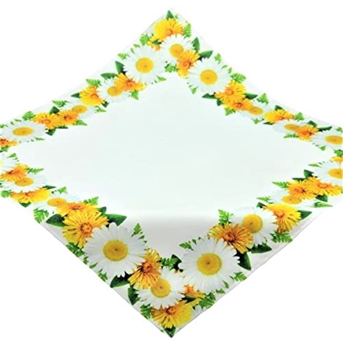 Tischdecke 85x85 cm Eckig Margeriten Weiß Gelb Pflegeleicht Mitteldecke Quadratisch Tischdeko Frühling Sommer Stoff 100% Polyester von Bellanda