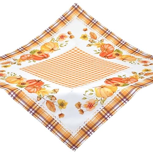 Bellanda Tischdecke Halloween Mitteldecke Herbst Kürbis Blätter Sonnenblume Spitze Pflegeleicht Tischdeko Eckig 100% Polyester (110 x 110 cm), Weiß, Gelb, Orange, Grün, Bunt von Bellanda