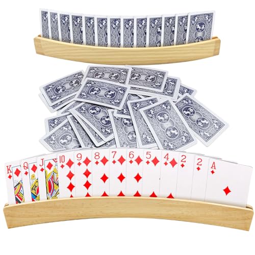 Bellanova 2 Stück Holzspielkartenhalter, Kartenhalter Spielkarten Ständer, 33cm Kartenständer Spielkartenhalter Holz Spielkartenständer, Freisprech Card Holder für Erwachsen, Senioren (2) von Bellanova