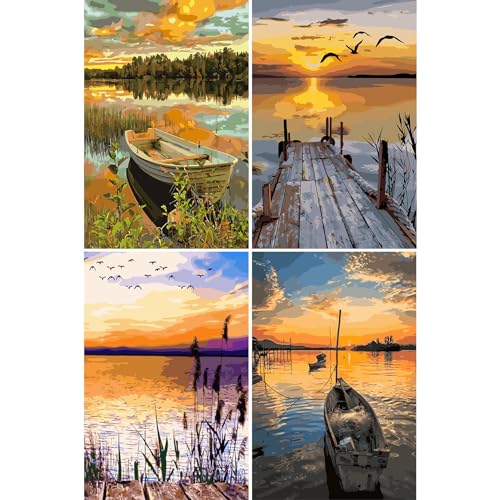 Bellatoi 4 Stücke Malen Nach Zahlen Erwachsene, DIY Landschaft Ölgemälde Leinwand für Anfänger und Erwachsene, Paint by Numbers - 40X50 CM (Ohne Rahmen) von Bellatoi