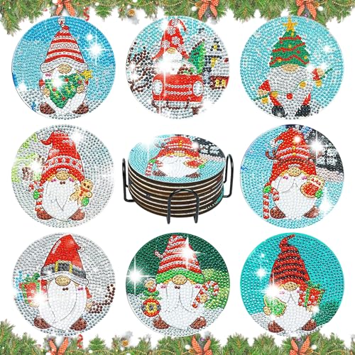Bellatoi 8 Stück Diamond Painting Untersetzer Weihnachten, Diamant Malerei Untersetzer mit Halter, 5D Diamant Painting Untersetzer für Tassen, Weingläser, Vasen und Heimküche,Weihnachten Geschenk von Bellatoi