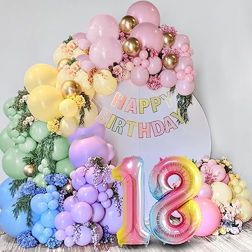 18. Geburtstag Deko Regenbogen Ballons, 18 Jahr Geburtstagsfeier Junge Mädchen, 18st Happy Birthday Banner, 18. Geburtstag Rainbow Luftballons, Décoration 18 von Bellatoi
