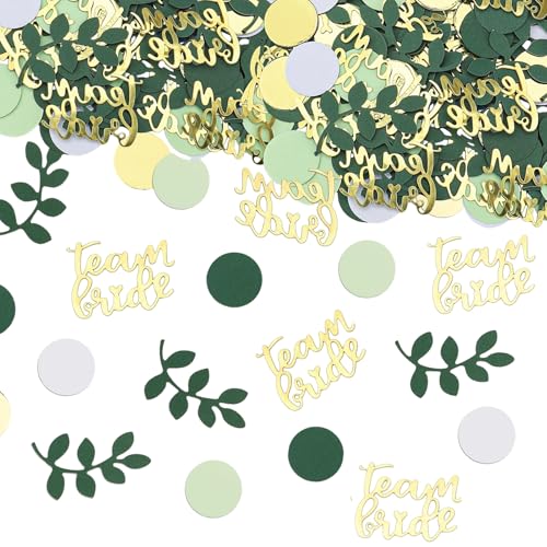 BelleVive 100 Stück Team Bride JGA Konfetti, Hochzeit Deko Damen, Tischdeko Groß, Bride to Be Glitzer, Junggesellenabschied Accessoires Frauen Gold Grün von BelleVive