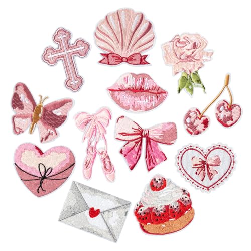BelleVive 12 Stück Coquette-Flicken zum Aufbügeln, zum Aufnähen, Ausbessern, bestickte Applikation, Vintage-Ästhetik, Ballett-Stil, Schmetterlingslippe, Kirschrose, DIY-Bastelgeschenke BelleVive 12 Stück Coquette-Flicken zum Aufbügeln, zum Aufnähen, Ausbessern, bestickte Applikation, Vintage-Ästhetik, Ballett-Stil, Schmetterlingslippe, Kirschrose, DIY-Bastelgeschenke von BelleVive