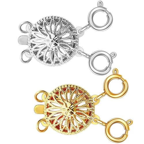 BelleVive 2 Stück Halsketten-Schichtverschluss-Trenner für Frauen, 14 Karat Gold und Silber, verwicklungsfreier Sicherheitsschmuck, Verriegelungsverschluss, Konverter, Kettenverlängerung von BelleVive