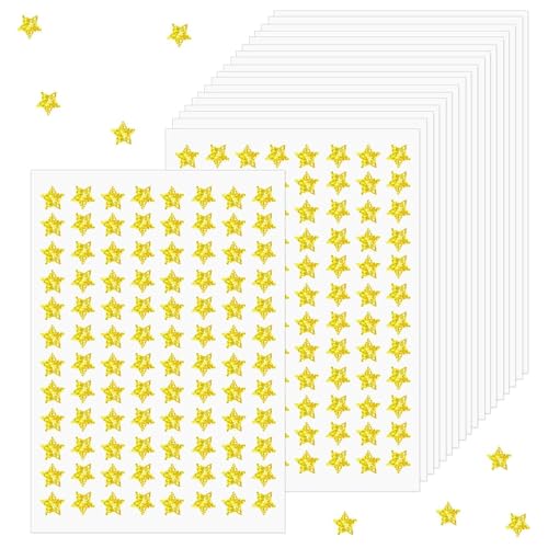 BelleVive 20 Bögen, 1920 Stück goldene Sternaufkleber, Sternaufkleber, Selbstklebende goldene Sterne, Mini-Belohnungsaufkleber für Lehrer, Belohnungstafelaufkleber, Belohnungstafel von BelleVive