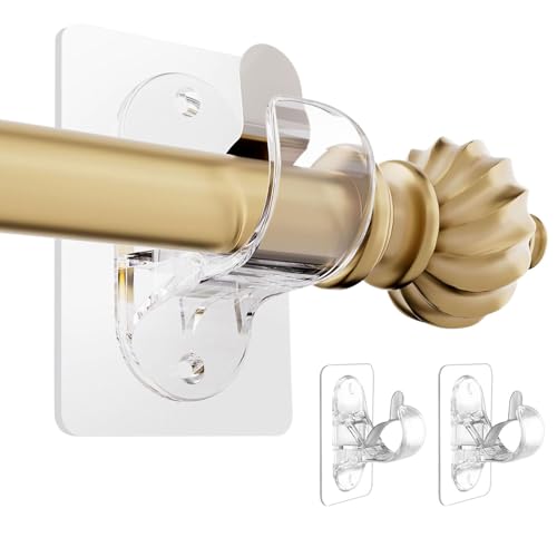 BelleVive 2er-Pack Gardinenstangenhalterungen ohne Bohren, Selbstklebende Gardinenstangenhalter, verstellbare, nagelfreie Gardinenstangenhaken, Haken zum Aufkleben, Transparent von BelleVive