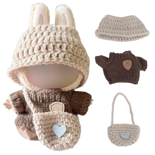 BelleVive 3-teilige Kleidung für LABUBU Puppe, Kleidungsset für Puppe, gehäkeltes 3-teiliges Set mit Hut, Kleidung und Rucksack, stilvolle, Bezaubernde Puppenkleidung (Keine Puppe) von BelleVive