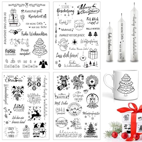 BelleVive 4 Stück Rubbelaufkleber, Rubbelsticker Weihnachten, DIY Deko Rubbelfolienaufkleber, Rubbelsticker Transfers, Rubbeltransferaufkleber, Rubbeltransferaufkleber Weihnachten von BelleVive
