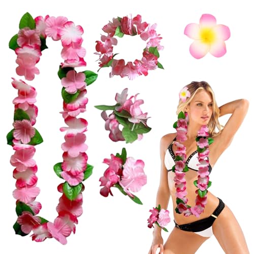 BelleVive 5 Stück Hawaiiketten, Hawaii Blumenkette, Blumenkette, Haarband, Armbänder, Haarspange, Party Kostüm Zubehör, Blumenkette für Karneval, Sommer, Cheerleading, Strand von BelleVive