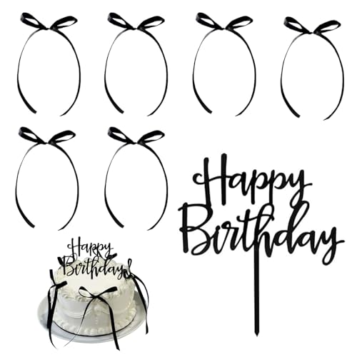 BelleVive 6 Stück Tortenaufsatz mit Schleife und 1 Stück Happy Birthday-Schild, Coquette-Mottoparty, schwarzer Vintage-Tortenaufsatz für Herzkuchen, Vintage-Kuchendekoration BelleVive 6 Stück Tortenaufsatz mit Schleife und 1 Stück Happy Birthday-Schild, Coquette-Mottoparty, schwarzer Vintage-Tortenaufsatz für Herzkuchen, Vintage-Kuchendekoration von BelleVive
